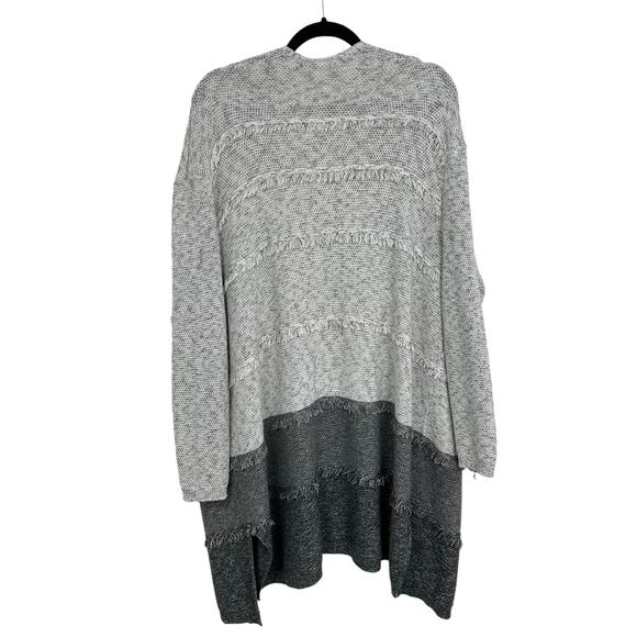NIC + ZOE Grey Fringe Trim Open Front Cardigan Sweater Womens L - Picture 5 of 6